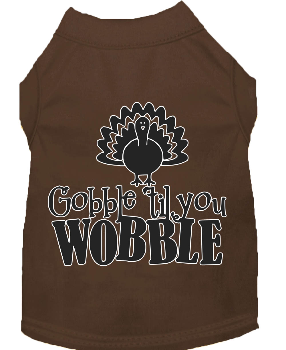 Gobble til You Wobble Screen Print Dog Shirt Brown Lg
